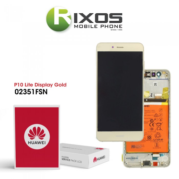 Huawei P10 Lite (WAS-L21) Display module front cover + LCD + digitizer + battery gold 02351FSN