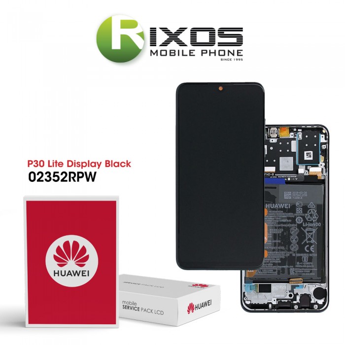Huawei P30 Lite (MAR-LX1A MAR-L21A) Display module front cover + LCD + digitizer + battery midnight black 02352RPW Huawei P30 Lite (MAR-LX1A MAR-L21A) Display module front cover + LCD + digitizer + battery midnight black 02352RPW