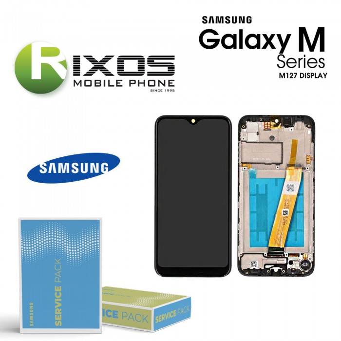 Samsung Galaxy M12 (SM-M127) Display unit complete black + Btry GH82-25494A OR GH82-25495A